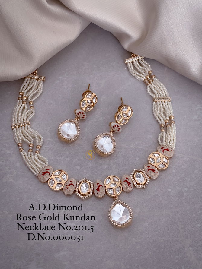 4 Designer AD Diamond Rose Gold Kundan Necklace Wholesale Shop In Surat
